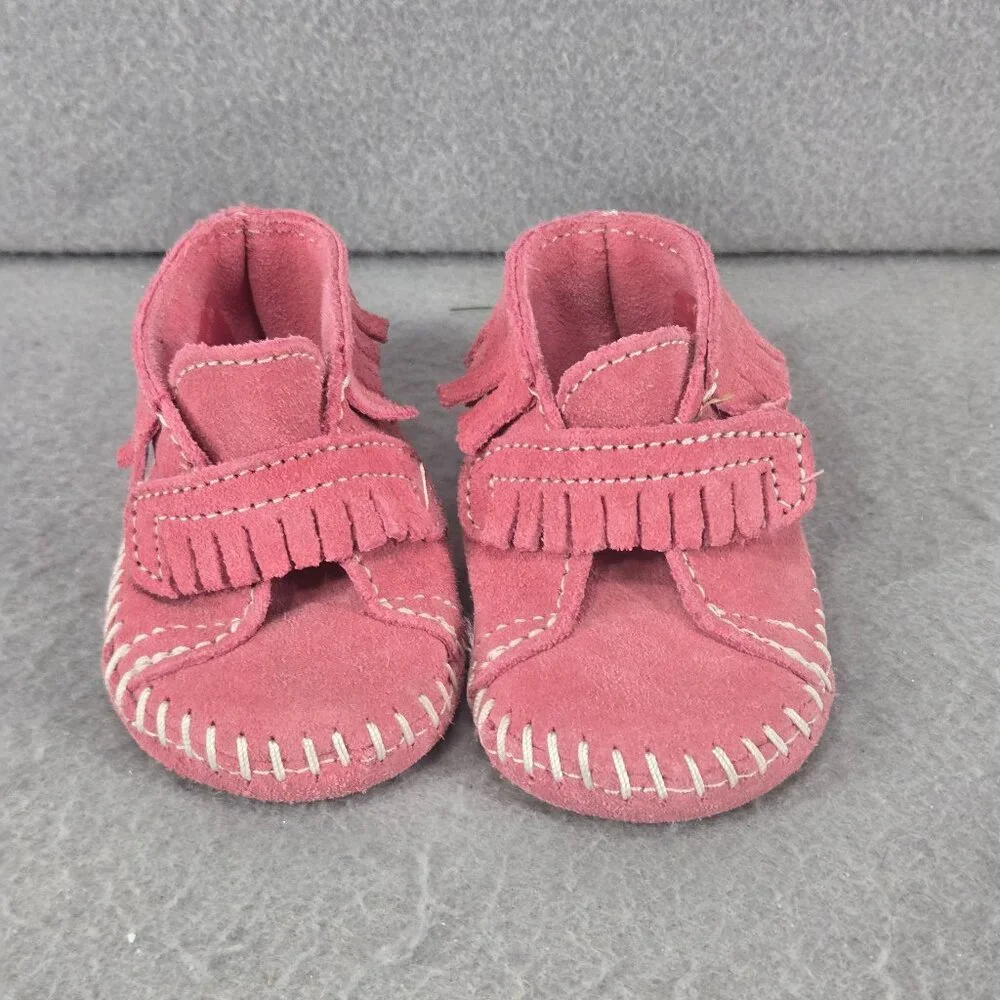Minnetonka Pink Moccasin Fringe Booties, Infant Girls, Leather, Size 1